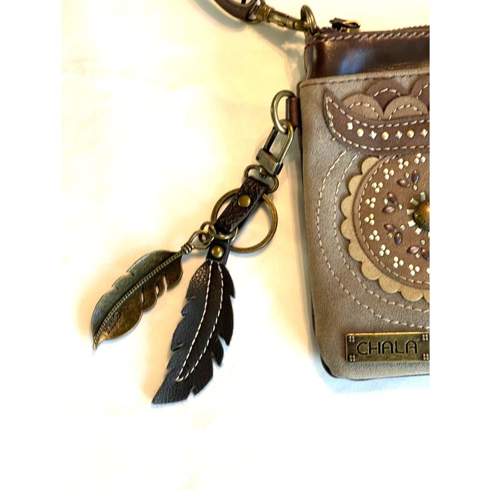 CHALA SAFARI COLLECTION OWL BIRD DOUBLE POCKET CELL PHONE CROSSBODY BAG-Brown - Picture 4 of 13